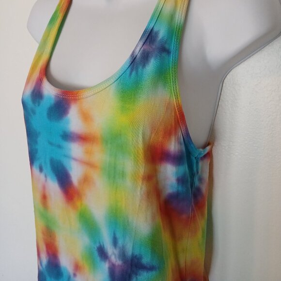 Rainbow Tie Dye Racerback Tank Top With Pretty Colorburst Pattern Women's Small - Picture 11 of 14